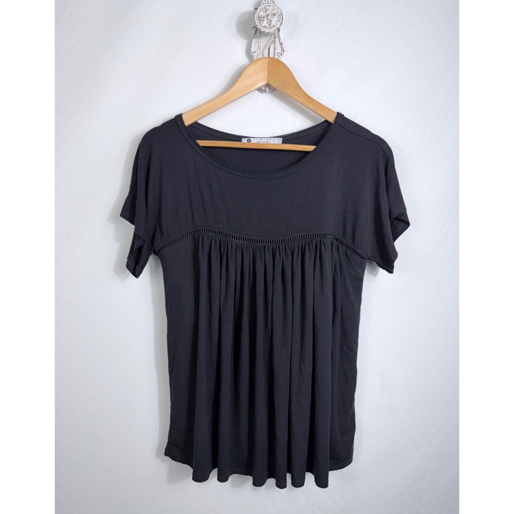 JJ Winks Top Womens Small Black Happy Hour Empire Waist Ladder Lace Modal Tee